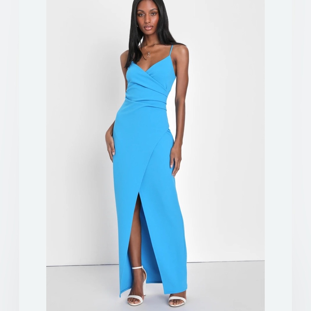 Windsor Vibrant Blue Spaghetti-Strap Maxi Dress with Front Slit. NWOT
